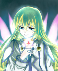 Rule 34 | 00s, 1girl, blonde hair, blue eyes, colette brunel, crying, delsaber, female focus, gradient background, jewelry, long hair, pendant, solo, tales of (series), tales of symphonia, the climb, upper body, wings