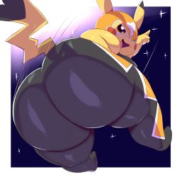 Rule 34 | 1girl, absurdres, ass, breasts, cosplay pikachu, creatures (company), game freak, gen 1 pokemon, highres, mask, motion lines, nintendo, open mouth, pikachu, pikachu libre, pokemon, pokemon (creature), sideboob, trinity-fate62