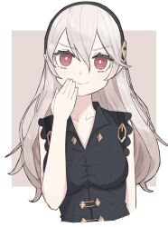 Rule 34 | 1girl, absurdres, black hairband, corrin (female) (fire emblem), corrin (fire emblem), fire emblem, fire emblem fates, hair between eyes, hairband, highres, jacomodayo, long hair, looking at viewer, nintendo, pointy ears, red eyes, solo, white hair