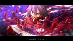 Rule 34 | 1girl, blood, blood on face, blurry, brown eyes, brown hair, copyright name, crossed arms, cuts, depth of field, english text, from side, hair between eyes, holding, holding weapon, injury, letterboxed, looking at viewer, minowa gin, nogi lief, open mouth, solo, spoilers, translation request, washio sumi wa yuusha de aru, weapon, yuusha de aru