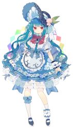 Rule 34 | 1girl, :t, absurdres, apron, asymmetrical legwear, black footwear, blue hair, blue skirt, bow, bowtie, center frills, closed mouth, commentary request, frills, full body, highres, hinanawi tenshi, leaf, long hair, looking at viewer, mary janes, nikorashi-ka, peach hat ornament, petticoat, puffy short sleeves, puffy sleeves, red bow, red bowtie, red eyes, shirt, shoes, short sleeves, simple background, skirt, socks, solo, touhou, very long hair, white apron, white background, white shirt, white socks, wrist cuffs