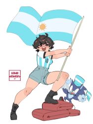 Rule 34 | 1boy, 1girl, 2022, 2022 fifa world cup, argentina, argentinian flag, argentinian flag print, artist name, brown hair, cheering, claws, denim, denim shorts, fangs, flag print, full body, furry, furry male, happy, hat, heart, heart-shaped pupils, highres, kamii momoru, looking at viewer, open mouth, original, sega, sharp teeth, shirt, shorts, smile, soccer, soccer uniform, sonic (series), sonic the hedgehog, sonic the werehog, sonic unleashed, spiked hair, sportswear, striped clothes, striped shirt, symbol-shaped pupils, teeth, vertical-striped clothes, vertical-striped shirt, world cup