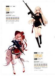 Rule 34 | 2girls, absurdres, artist request, assault rifle, asymmetrical legwear, belt pouch, blonde hair, blue eyes, boots, breasts, bullpup, dress, full body, g3 (girls&#039; frontline), germany, girls&#039; frontline, glasses, gun, hat, highres, holding, holding weapon, knee boots, l85, l85a1 (girls&#039; frontline), l85a1 (gun), long hair, medium breasts, multiple girls, non-web source, official art, pantyhose, pink hair, pouch, purple eyes, rifle, sa80, scan, short dress, short sleeves, simple background, uneven legwear, united kingdom, very long hair, weapon, white background