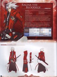 Rule 34 | 1boy, arc system works, black pants, blazblue, blazblue: calamity trigger, character name, command input, english text, hakama, hakama pants, highres, japanese clothes, male focus, official art, pants, ragna the bloodedge, scan, stats, sword, weapon, white hair
