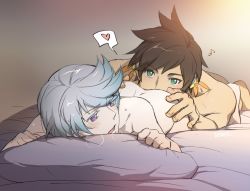 Rule 34 | 10s, 2boys, anal, anilingus, ass, bed, blush, heart, licking, lying, male focus, male penetrated, mikleo (tales), multiple boys, nude, oral, pillow, sorey (tales), steam, sweat, tales of (series), tales of zestiria, yaoi, zehel az
