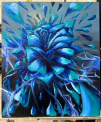 Rule 34 | abstract, blue flower, blue theme, commentary request, flower, highres, no humans, oil painting (medium), original, painting (medium), photo (medium), sido (sido mrtsnkc), traditional media