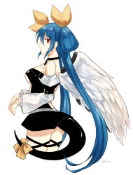 Rule 34 | 1girl, asymmetrical wings, bad id, bad pixiv id, black thighhighs, blue hair, dizzy (guilty gear), guilty gear, guilty gear x, guilty gear xx, hair ornament, highres, long hair, looking at viewer, red eyes, revealing clothes, ribbon, thighhighs, twintails, wings