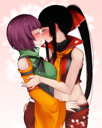Rule 34 | 2girls, adapted costume, alternate costume, aoshima, ascot, ass grab, black eyes, black hair, black ribbon, blush, breasts, clothing cutout, commentary request, cowboy shot, crop top, facing another, floral background, from side, hair ribbon, hakurei reimu, hieda no akyuu, highres, imminent kiss, large breasts, long sleeves, looking at another, midriff, multiple girls, navel, pants, parted lips, pink background, ponytail, profile, purple hair, red pants, red ribbon, ribbon, short hair, shoulder cutout, sidelocks, standing, touhou, wide sleeves, yellow ascot, yin yang, yuri