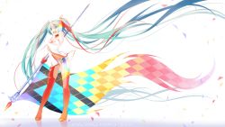 Rule 34 | 10s, 1girl, 2016, absurdly long hair, aqua hair, arm up, artist name, blue eyes, blue hair, boots, breasts, elbow gloves, flag, full body, gloves, goodsmile company, goodsmile racing, hair ribbon, hatsune miku, highres, long hair, matching hair/eyes, md5 mismatch, medium breasts, open mouth, ribbon, rimuu, sleeveless, solo, thigh boots, thighhighs, twintails, very long hair, vocaloid, window