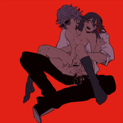 Rule 34 | 10s, 1boy, 1girl, anal, bad id, bad pixiv id, black hair, blood, blue eyes, blue hair, breast sucking, breasts, censored, clothed male nude female, defloration, fingering, hetero, kill la kill, large breasts, matoi ryuuko, mikisugi aikurou, multicolored hair, nipple slip, nipples, nude, open fly, penis, pussy, pussy juice, red background, reverse upright straddle, sex, sex from behind, shirt grab, short hair, sleeves rolled up, socks, spread legs, spread pussy, straddling, streaked hair, suzuen, sweat, tears, upright straddle