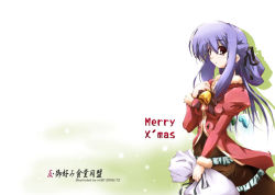 Rule 34 | 00s, 1girl, 2005, bell, blush, bow, christmas, coat, dated, expressionless, fur, hair ribbon, hand on own chest, jingle bell, light purple hair, long hair, looking at viewer, nt50, open mouth, original, overcoat, ponytail, puffy sleeves, ribbon, sack, sidelocks, skirt, solo, very long hair
