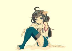 Rule 34 | 10s, 1girl, absurdres, ahoge, ass, bad id, bad pixiv id, bare shoulders, boots, brown eyes, brown hair, detached sleeves, double bun, from side, full body, hair ornament, hairband, headgear, highres, japanese clothes, kantai collection, kongou (kancolle), long hair, looking at viewer, nontraditional miko, ranf, sitting, skirt, solo, thigh boots, thighhighs, aged down, zettai ryouiki