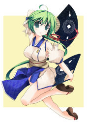 Rule 34 | ahoge, dual wielding, green hair, hand fan, holding, kusano (torisukerabasu), long hair, original, solo