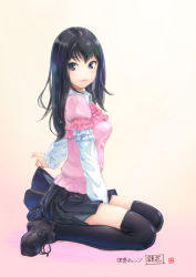 Rule 34 | 1girl, artist name, beige background, between legs, black eyes, black footwear, black hair, black skirt, black thighhighs, blush, breasts, carina (xiaowoo), character name, closed mouth, clothes lift, collared shirt, copyright name, cross-laced footwear, frilled shirt, frills, from side, full body, gradient background, hand between legs, high heels, highres, kaikan change, kyouka (carina), lifting own clothes, lipstick, long hair, long sleeves, looking at viewer, looking back, looking to the side, makeup, md5 mismatch, miniskirt, original, pink background, pink lips, pink shirt, pleated skirt, revision, shadow, shirt, shoes, short sleeves, sitting, skirt, skirt lift, small breasts, solo, straight hair, terada kyouka, thighhighs, wariza, white shirt, zettai ryouiki