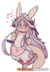 Rule 34 | 1other, animal ears, belly, belly grab, blush, embarrassed, furry, heart, heart-shaped pupils, lewdishsnail, made in abyss, nanachi (made in abyss), other focus, plump, rabbit ears, sketch, symbol-shaped pupils, tail, white background, white hair