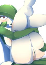 Rule 34 | 1girl, absurdres, anus, ashraely, barefoot, blush, bob cut, breasts, cleft of venus, clitoral hood, collarbone, colored skin, creatures (company), female focus, game freak, gardevoir, gen 3 pokemon, green hair, green skin, hair over one eye, half-closed eyes, highres, large areolae, large breasts, legs up, looking at viewer, multicolored skin, nintendo, nipples, open mouth, pokemon, pokemon (creature), presenting, pussy, red eyes, shiny skin, short hair, simple background, sitting, solo, thick thighs, thighs, two-tone skin, uncensored, white background, white skin