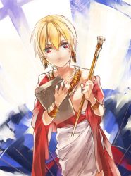 Rule 34 | 1boy, bad id, bad pixiv id, blonde hair, bracelet, fate/zero, fate (series), gilgamesh (fate), jewelry, male focus, necklace, red eyes, rum3307, scepter, solo, staff, stone tablet, toga