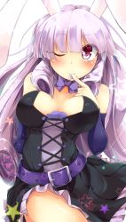 Rule 34 | 10s, 1girl, ;), animal ears, belt, blush, breasts, rabbit ears, chuchu (show by rock!!), cleavage, large breasts, long hair, md5 mismatch, one eye closed, pink eyes, purple hair, rinrin (927413), show by rock!!, smile, solo, star (symbol)