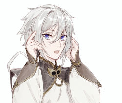 Rule 34 | 1boy, blue eyes, chinese clothes, csyday, unworn eyewear, fate/grand order, fate (series), grey hair, hair between eyes, holding, male focus, prince of lan ling (fate), short hair, solo