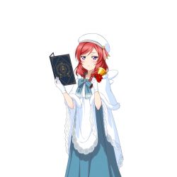 Rule 34 | 10s, 1girl, bell, beret, book, bow, bowtie, capelet, frown, fur trim, gloves, half-closed eyes, hat, holding, holding book, love live!, love live! school idol festival, love live! school idol project, nishikino maki, non-web source, official art, open book, purple eyes, red hair, robe, short hair, solo, striped bow, striped bowtie, striped clothes, striped neckwear, third-party edit, transparent, transparent background, white gloves, wings