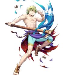 Rule 34 | 1boy, asatani tomoyo, fire emblem, fire emblem: the sacred stones, fire emblem heroes, flag, full body, green eyes, green hair, highres, innes (fire emblem), male focus, nintendo, official art, short hair, simple background, solo, swimsuit, torn clothes, transparent background