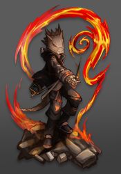 Rule 34 | 12f (arknights), 1boy, arknights, black jacket, black pants, buchi0122, cellphone, fire, full body, grey background, highres, holding, holding wand, jacket, lizard, pants, phone, simple background, standing, wand, yellow eyes