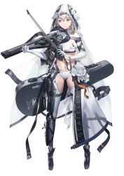 Rule 34 | 1girl, bare shoulders, belt, boots, cropped shirt, flower, full body, fur-trimmed gloves, fur trim, gloves, goddess of victory: nikke, grey hair, highres, holding, holding instrument, holding violin, hood, impossible clothes, instrument, julia (nikke), music, orange eyes, playing instrument, see-through, short shorts, shorts, simple background, thighhighs, urorong, violin, white gloves, white hair
