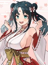 Rule 34 | 1girl, absurdres, ahoge, amano nene (vtuber), amano nene (vtuber) (shrine maiden), aqua eyes, bare shoulders, black hair, blush, bow, breasts, choker, cleavage, clenched hands, commentary, commission, detached sleeves, double bun, english commentary, facial mark, flower knot, forehead, forehead mark, fune (user kujn8834), hair bun, hair ornament, hakama, hakama skirt, highres, hip vent, japanese clothes, kimono, large breasts, long hair, looking at viewer, miniskirt, nontraditional miko, obi, official alternate costume, official alternate hairstyle, open mouth, parted bangs, production kawaii, red choker, red skirt, ribbon-trimmed thighhighs, ribbon trim, sash, second-party source, sideboob, sideless kimono, sidelocks, skeb commission, skirt, sleeveless, sleeveless kimono, smile, solo, tassel, tassel hair ornament, teeth, thighhighs, twintails, underbust, upper teeth only, virtual youtuber, w arms, waist bow, white kimono, wide sleeves, yellow sash