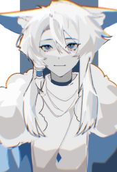 Rule 34 | 1boy, animal ears, bishounen, blue eyes, chromatic aberration, fox boy, fox ears, highres, looking at viewer, low ponytail, low tied hair, male focus, original (sky: children of the light), sky: children of the light, slit pupils, solo, sui0265616