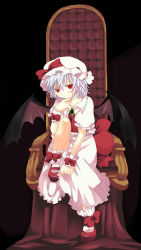 Rule 34 | 1girl, bad id, bad pixiv id, bat wings, blue hair, fang, female focus, hat, highres, mary janes, popri, poprication, red eyes, remilia scarlet, shoes, short hair, solo, touhou, wings, wrist cuffs
