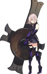 Rule 34 | 1girl, animal ears, armor, armored boots, armored dress, bad id, bad twitter id, boots, breasts, fate/grand order, fate (series), full body, gauntlets, high heels, looking at viewer, mash kyrielight, pako (pakosun), purple hair, shield, simple background, solo, white background