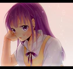Rule 34 | 1girl, apron, copyright name, letterboxed, long hair, purple eyes, purple hair, solo, working!!, yamada aoi, yuuri (purple planet)