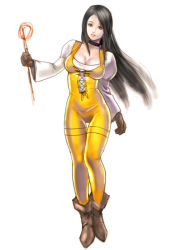 Rule 34 | 00s, 1girl, ankle boots, black hair, bodysuit, boots, breasts, brown eyes, catsuit, choker, cleavage, corset, cross-laced clothes, final fantasy, final fantasy ix, full body, futami takayuki (t23), garnet til alexandros xvii, gloves, grey eyes, holding, juliet sleeves, large breasts, leaning, long hair, long sleeves, looking at viewer, parted lips, puffy long sleeves, puffy sleeves, shirt, simple background, sketch, smile, solo, standing, thigh gap, thighs, unitard, very long hair, wand, white background, wide sleeves