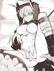 Rule 34 | 1girl, ahoge, anus, arms up, bad id, bad twitter id, bdsm, bird tail, blush, bondage, bound, breasts, clenched teeth, egg, greyscale, hanna-justina marseille, head wings, long hair, lowres, medium breasts, midriff, monochrome, nipples, no bra, null (nyanpyoun), open clothes, open shirt, rope, shirt, sketch, solo focus, spread anus, strike witches, sweat, tail, teeth, uncensored, wings, world witches series