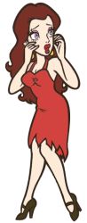 Rule 34 | 1980s (style), 1990s (style), 1girl, bare legs, bare shoulders, blue eyes, breasts, brown hair, cleavage, donkey kong (1981 game), donkey kong (series), dress, earrings, eyeshadow, high heels, jewelry, lips, lipstick, long hair, makeup, mario (series), medium breasts, nintendo, no bra, official art, oldschool, pauline (mario), red dress, red lips, retro artstyle, shoes, solo, torn clothes, transparent background