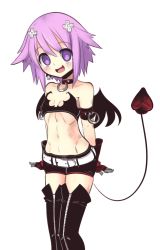 Rule 34 | 1girl, @ @, artist request, choker, choujigen game neptune, cosplay, d-pad, d-pad hair ornament, disgaea, etna (disgaea), etna (disgaea) (cosplay), female focus, flat chest, hair ornament, headgear, highres, neptune (neptunia), neptune (series), purple eyes, purple hair, short hair, solo, tail, transparent background, wings