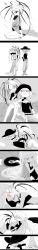 Rule 34 | absurdres, androgynous, blue eyes, blush, comic, commentary, gender request, greyscale, hat, highres, long hair, long image, monochrome, original, red eyes, silent comic, tall image, turban, yutaka, yutaka7