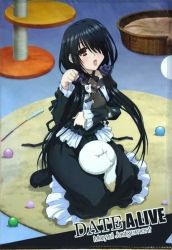 Rule 34 | 1girl, black dress, black hair, cat, date a live, dress, gothic lolita, lolita fashion, non-web source, official art, tokisaki kurumi