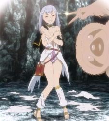 Rule 34 | black clover, breasts, cleavage, covering privates, covering breasts, highres, noelle silva, panties, smile, torn clothes, underwear