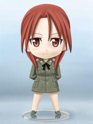 Rule 34 | 00s, 1girl, chibi, figure, lielos, long hair, military, military uniform, minna-dietlinde wilcke, nendoroid, red eyes, red hair, solo, strike witches, uniform, world witches series