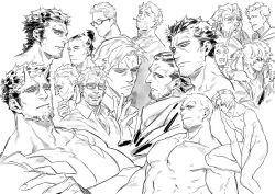Rule 34 | 6+boys, abs, bara, bored, chest hair, crossed arms, facial hair, from side, frown, glasses, goatee stubble, grin, happy, horns, jitome, large pectorals, long mustache, long sideburns, male focus, mature male, multiple boys, multiple views, muni (fdrk), muscular, muscular male, mustache, nipples, nude, old, old man, oni, oni horns, original, pectorals, short hair, sideburns, smile, sparse stubble, stubble, thick eyebrows, thick mustache