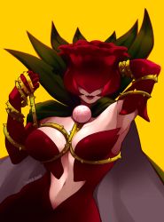 Rule 34 | 1girl, breasts, cape, digimon, gloves, highres, medium breasts, plant, powder rune, rosemon, smile, solo, thorns, vines, whip, wrapped