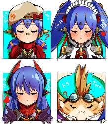 Rule 34 | absurdres, blue hair, hat, highres, joints, maid, maid headdress, mechanical parts, nightwitch9612, nopon, poppi (xenoblade), poppi alpha (xenoblade), poppi qt (xenoblade), poppi qtpi (xenoblade), robot, robot ears, robot joints, scarf, spoilers, tora (xenoblade 2), xenoblade chronicles (series), xenoblade chronicles 2