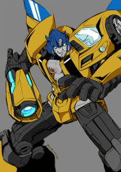 Rule 34 | 1boy, arm cannon, artist name, autobot, bumblebee, hasbro, insignia, kamizono (spookyhouse), machine, machinery, male focus, mecha, no humans, redesign, robot, science fiction, smile, solo, transformers, weapon