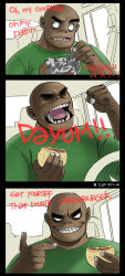 Rule 34 | 1boy, a-ka, bald, burger, car, clenched hand, empty eyes, food, gorillaz, highres, looking at viewer, male focus, motor vehicle, parody, pointing, ranguage, real life, russel hobbs, smile, solo, steering wheel, thumbs up, vehicle, youtube