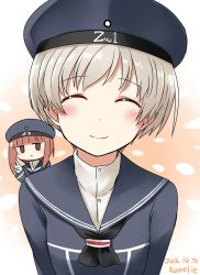 Rule 34 | 10s, 2girls, ^ ^, artist name, blush, closed eyes, collared shirt, commentary request, dated, eyebrows, grey hair, hat, highres, jitome, kamelie, kantai collection, looking at viewer, multiple girls, one-hour drawing challenge, red hair, sailor hat, shirt, short hair, smile, v, z1 leberecht maass (kancolle), z3 max schultz (kancolle)