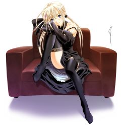Rule 34 | 1girl, aizawa kotarou, black gloves, black theme, blonde hair, blue eyes, elbow gloves, full body, gloves, highres, long legs, original, petticoat, pinup (style), solo, thighhighs, twintails, wallpaper