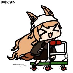 Rule 34 | &gt; &lt;, 1girl, animal ears, animated, animated gif, arknights, cart, ceobe (arknights), long sleeves, lowres, open mouth, seseren, trolley