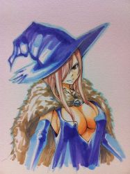 Rule 34 | 1girl, breasts, erza scarlet, fairy tail, hair over one eye, large breasts, mashima hiro, official art, smile, solo, witch