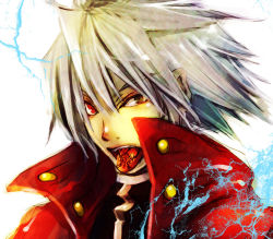 Rule 34 | arc system works, blazblue, heterochromia, male focus, noran, open mouth, ragna the bloodedge, white hair